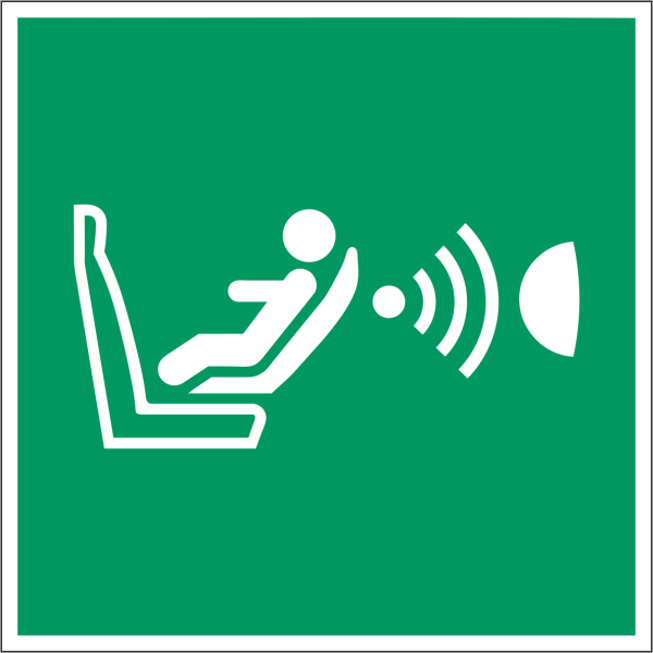 Rettungszeichen-Aufkleber "Erkennungssystem f. das Vorhandensein und Orientierung eines Kindersitzes (en: CPOD)"
